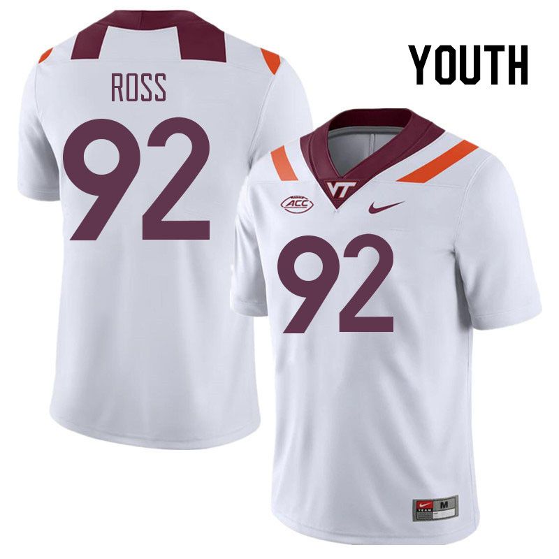 Youth #92 William Ross Virginia Tech Hokies College Football Jerseys Stitched Sale-White